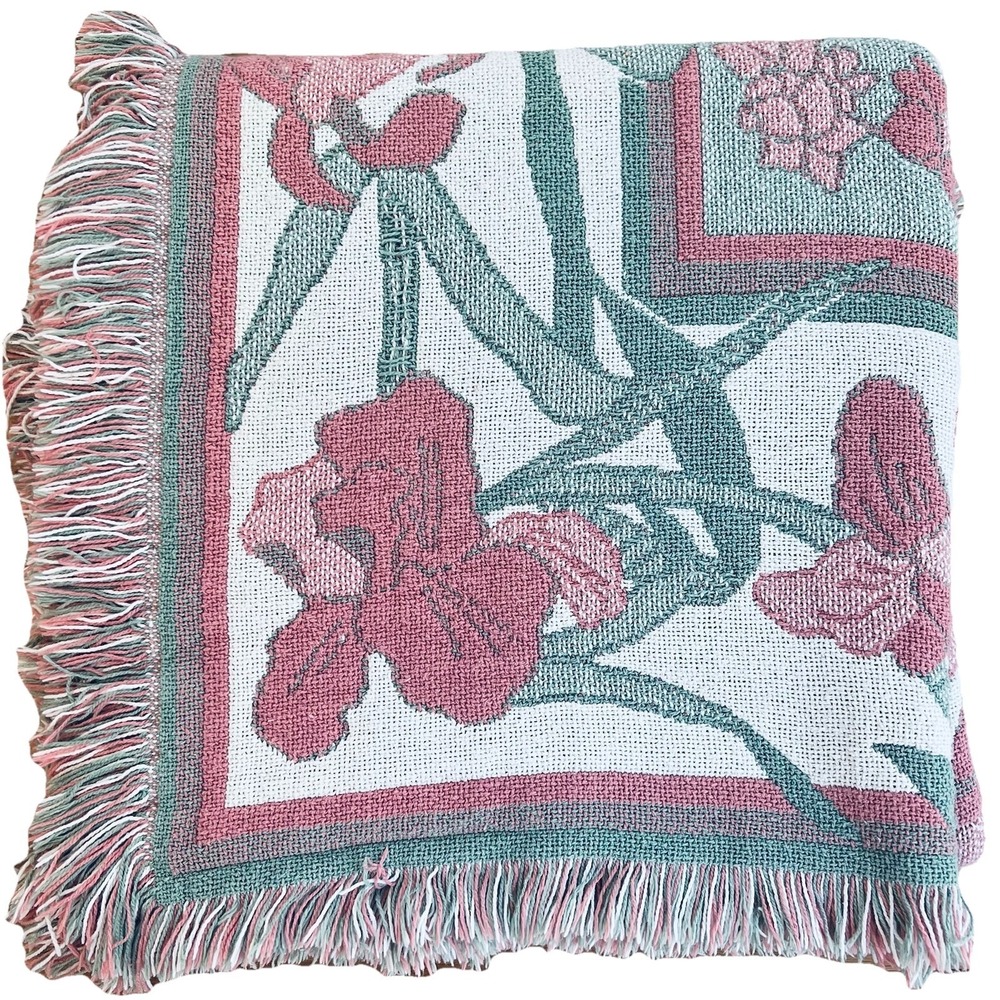 Cotton tapestry throw blanket Victorian house and garden scene 62"x46" Vtg Nice - Picture 4 of 8